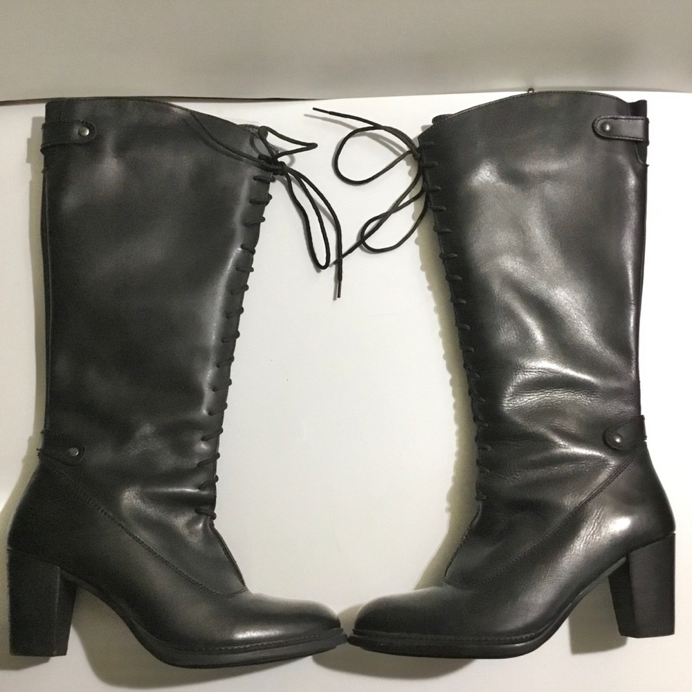 St. Emile leather knee high lace up zip boots